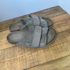 Birkenstock Kyoto Suede Leather Slide Sandals Gray Taupe size 38